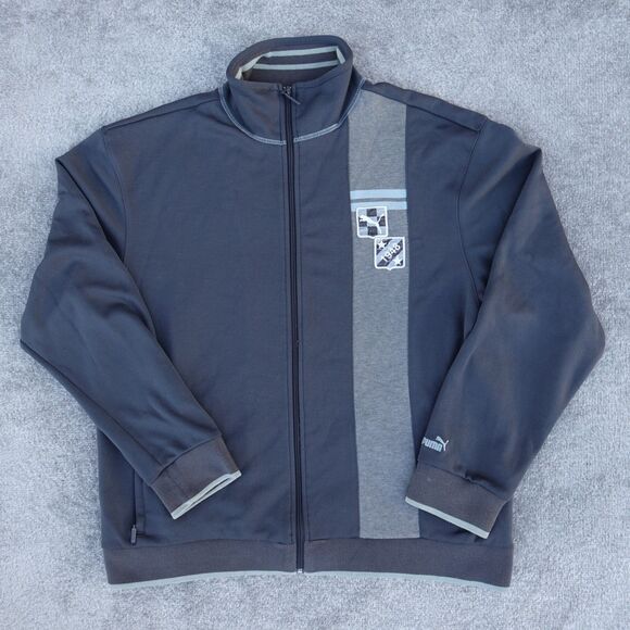 Other - Puma Jacket Mens L Gray Color Block Logo Spell Out Full Zip Track Active Workout